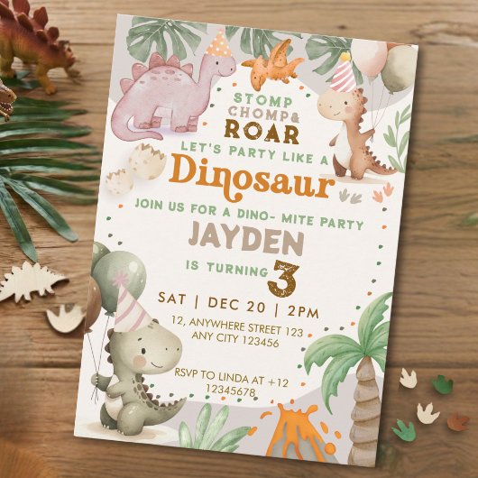 Invitation Cute Pastel Kids Playful Dinosaur Theme Birthday