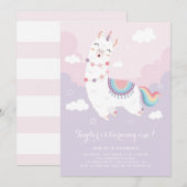 Invitation Cute Pastel Llama Unicorn Premier anniversaire fêt (Devant / Derrière)