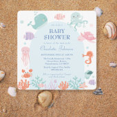 Invitation Cute Pastel Ocean Friends Baby shower bleu