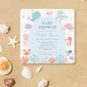 Invitation Cute Pastel Ocean Friends Baby shower bleu
