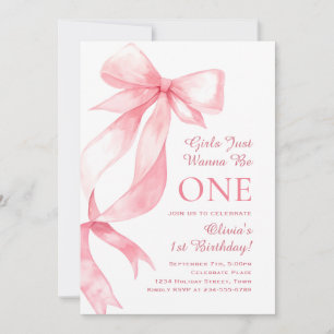 Invitation Cute Pastel Pink Bow Coquette Bébé Fille Anniversa