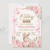 Invitation Cute Pastel Pink Bunny Floral Birthday (Devant)