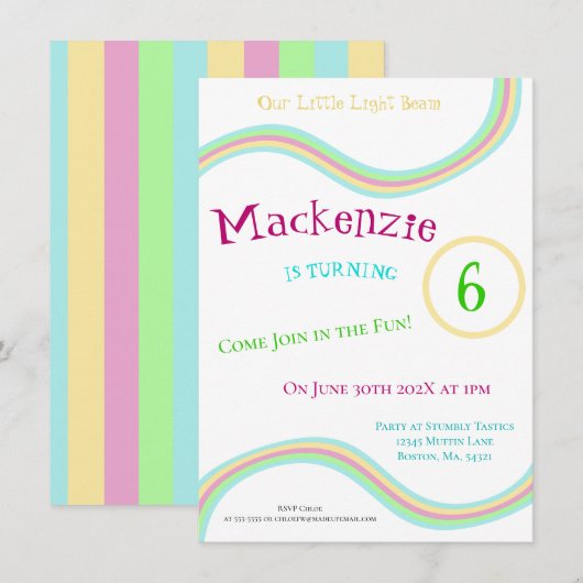 Invitation Cute Pastel Rainbow Stripes (Devant / Derrière)