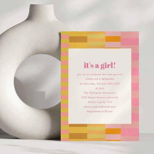 Invitation Cute Pastel Rose Jaune Couples Baby shower fille