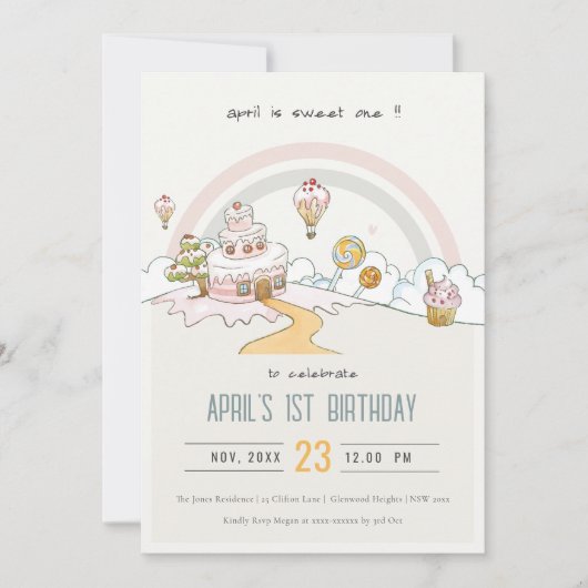 Invitation Cute Pastel Sweet One Candy Land 1er anniversaire (Devant)