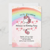 Invitation Cute Pastel Unicorn & Rainbow Premier anniversaire (Devant)