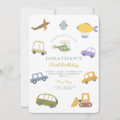 Invitation Cute Pastel Véhicule Avion Rocket Premier Annivers (Devant)
