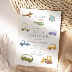 Invitation Cute Pastel Voiture Truck Plane Baby shower de fus