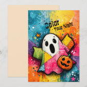 Invitation Cute Patchwork Ghost Colorful Splatter Art (Devant / Derrière)