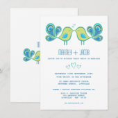 Invitation Cute Peacock Inséparables Coeurs Mariage (Devant / Derrière)