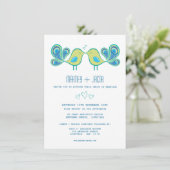 Invitation Cute Peacock Inséparables Coeurs Mariage (Debout devant)