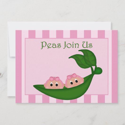 Invitation Cute Peapod Twin Girls Pink Stripe (Devant)
