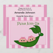 Invitation Cute Peapod Twin Girls Pink Stripe (Devant / Derrière)