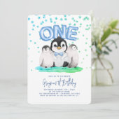 Invitation Cute Penguin Boys 1er anniversaire (Debout devant)