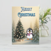 Invitation Cute Penguin & Christmas Tree Flat Holiday Card (Debout devant)