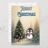 Invitation Cute Penguin & Christmas Tree Flat Holiday Card (Devant / Derrière)