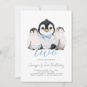 Invitation Cute Penguin Enfants 2e anniversaire (Devant)