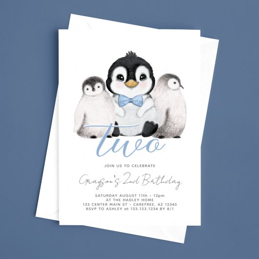 Invitation Cute Penguin Enfants 2e anniversaire