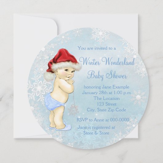 Invitation Cute Père Noël Baby Blue Snowflake Baby shower (Dos)