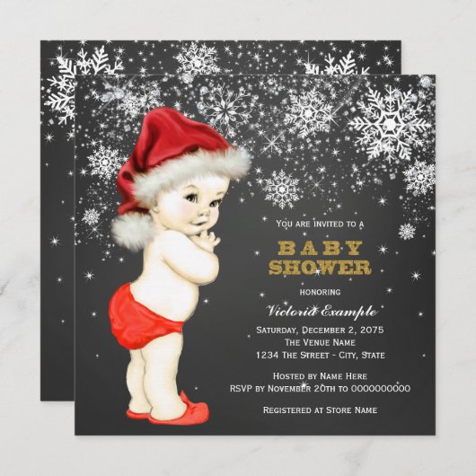Invitation Cute Père Noël Baby Boys Baby shower de flocon de (Devant / Derrière)
