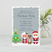 Invitation Cute Père Noël | Reindeer | Fleur de neige fête de (Debout devant)