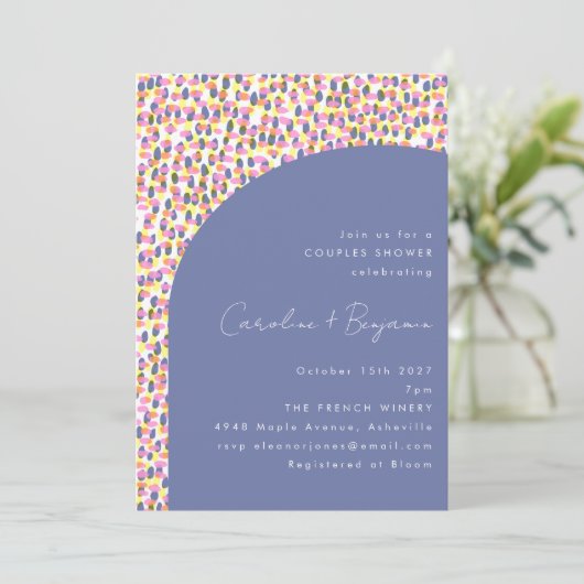 Invitation Cute Periwinkle Purple Abstrait Dot Couples Douche (Debout devant)
