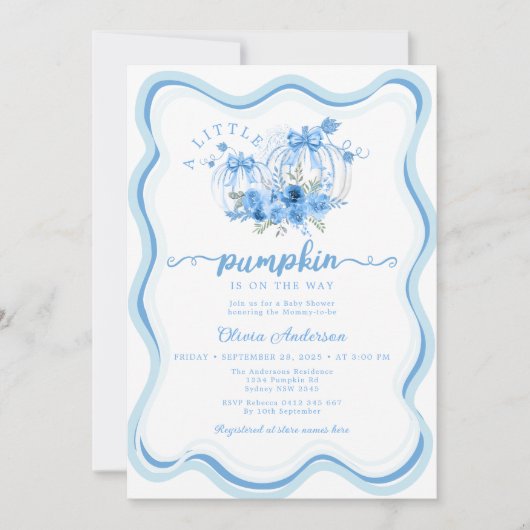 Invitation Cute Petit Citrouille Bow Wave Frame Baby shower (Devant)