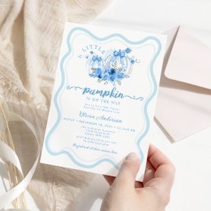 Invitation Cute Petit Citrouille Bow Wave Frame Baby shower
