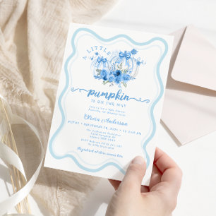 Invitation Cute Petit Citrouille Bow Wave Frame Baby shower