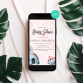 Invitation Cute Petit Pingouins Aquarelle Baby shower rose