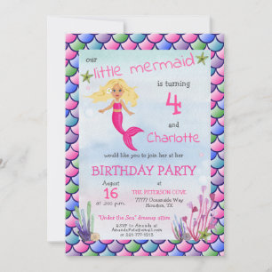 Invitation Cute Petite Sirène rose Dressup fête d'anniversair