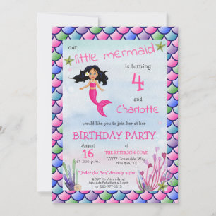 Invitation Cute Petite Sirène rose Dressup fête d'anniversair