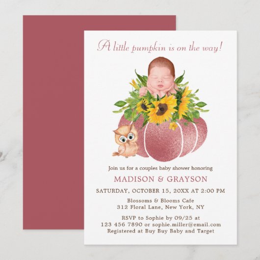 Invitation Cute Petits Couples Citrouilles Baby shower Invita (Devant / Derrière)