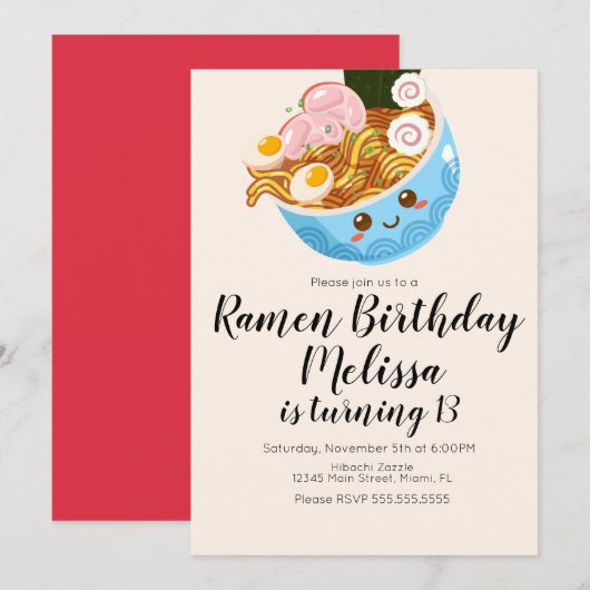Invitation Cute Pho Oriental Ramen Dîner d'anniversaire (Devant / Derrière)