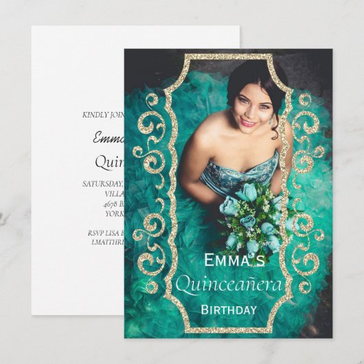 Invitation Cute Photo Quinceañera Anniversaire Fête Invitatio (Devant / Derrière)
