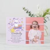 Invitation Cute Photo Unicorn Chat Anniversaire de enfant Par (Debout devant)
