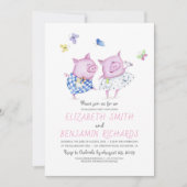 Invitation Cute Pigs Couple Sweet Engagement Party (Devant)