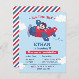 Invitation Cute pilote hélice avion Boys fête d'anniversaire