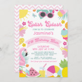 Invitation Cute Pink Banner Retro Splish Splash 5th Birthday (Devant / Derrière)