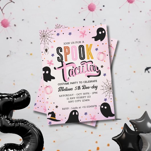 Invitation Cute Pink Black Spooktacular Halloween Birthday