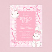 Invitation Cute pink bow bunny birthday