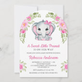 Invitation Cute Pink Bow Floral Elephant Baby Shower (Devant)