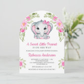Invitation Cute Pink Bow Floral Elephant Baby Shower (Debout devant)