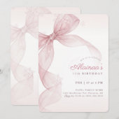 Invitation Cute Pink Bow Girl 15th Winter Birthday Party (Devant / Derrière)