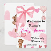 Invitation Cute Pink Bow Teddy Bear Shower Welcome (Devant / Derrière)