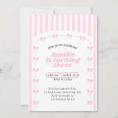 Invitation Cute Pink Coquette Bow 3rd Birthday Girl  (Devant)