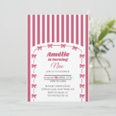 Invitation Cute Pink Coquette Bow Girl 9th Birthday  (Debout devant)