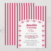 Invitation Cute Pink Coquette Bow Girl 9th Birthday  (Devant / Derrière)