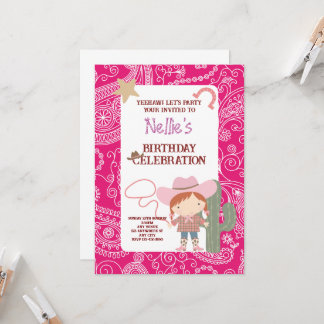 Invitation Cute Pink Cowirl Child's Birthday
