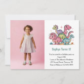 Invitation Cute Pink Dinosaur Photo Kids 3rd Birthday Party (Devant)